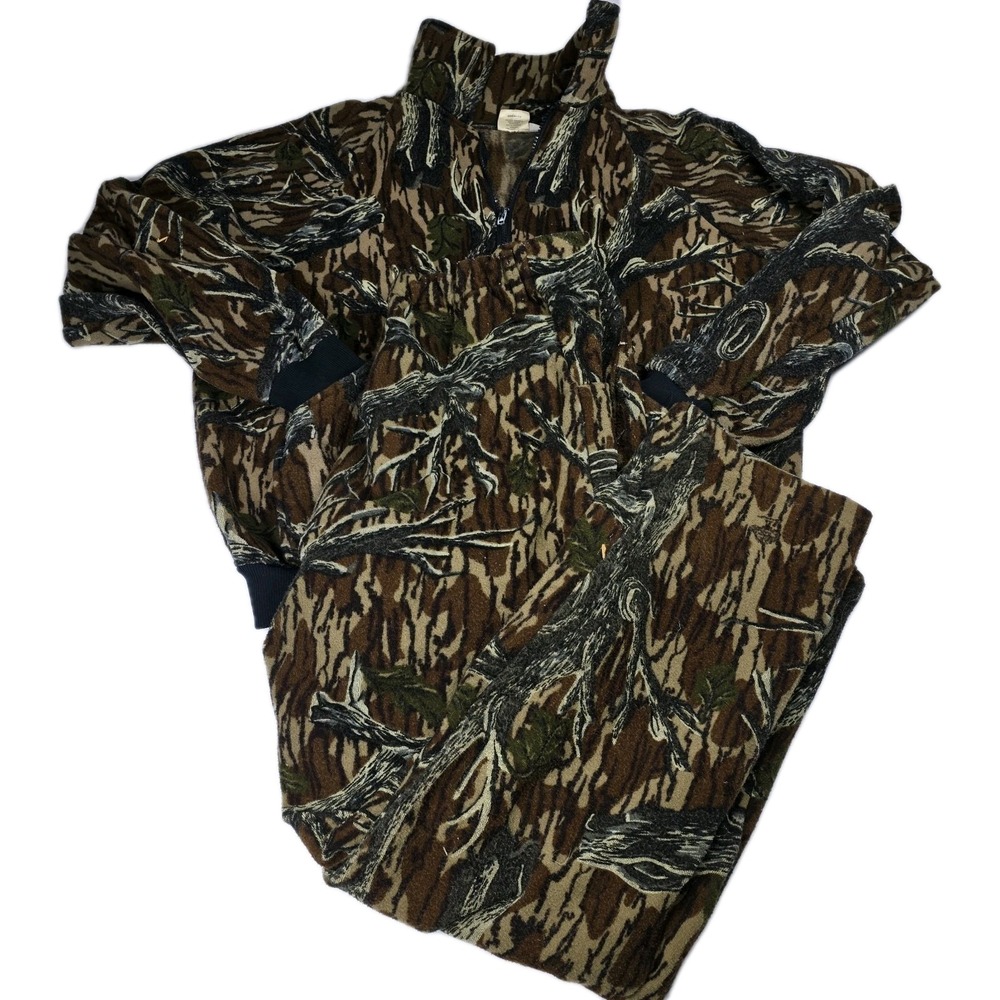 Vtg 80s Mossy Oak Camouflage Mens XL Soft Cloth Full Zip Hunting Jacket Pants